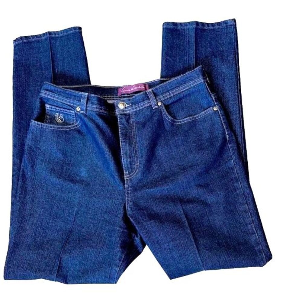 Gloria Vanderbilt dark blue denim straight leg granny jeans women 14 average